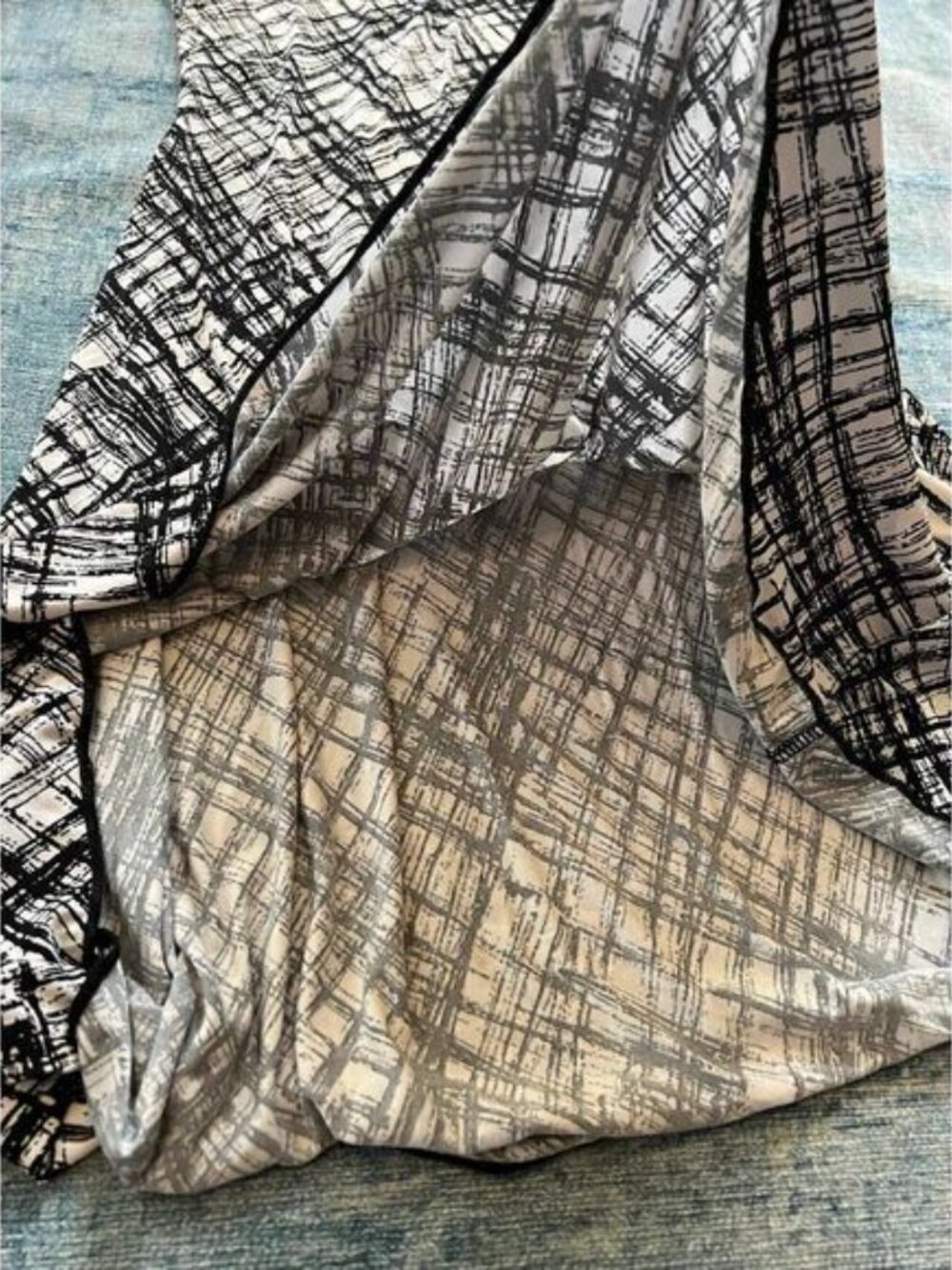 Black White Cross Hatch Print Sun Dress XL - Picture 7 of 11